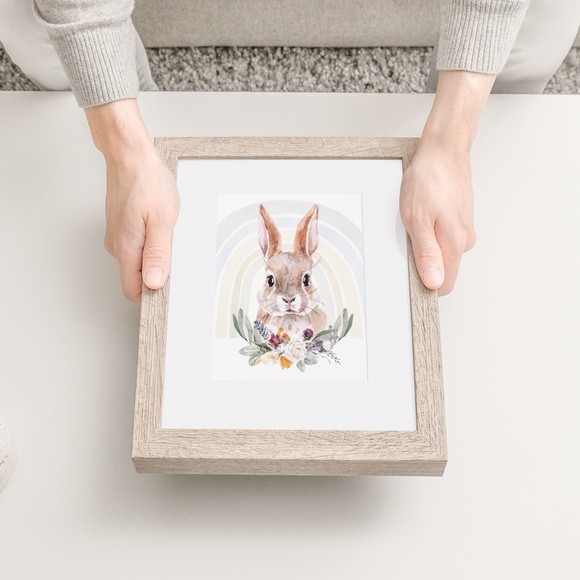 Watercolor Floral Bunny Wall Art Illustration Print Poster Card Unframed - Picture 9 of 14